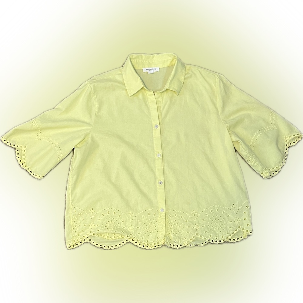 Beachlunchlounge Eyelet Border Acid Yellow Button-up Shirt size S - Picture 6 of 13